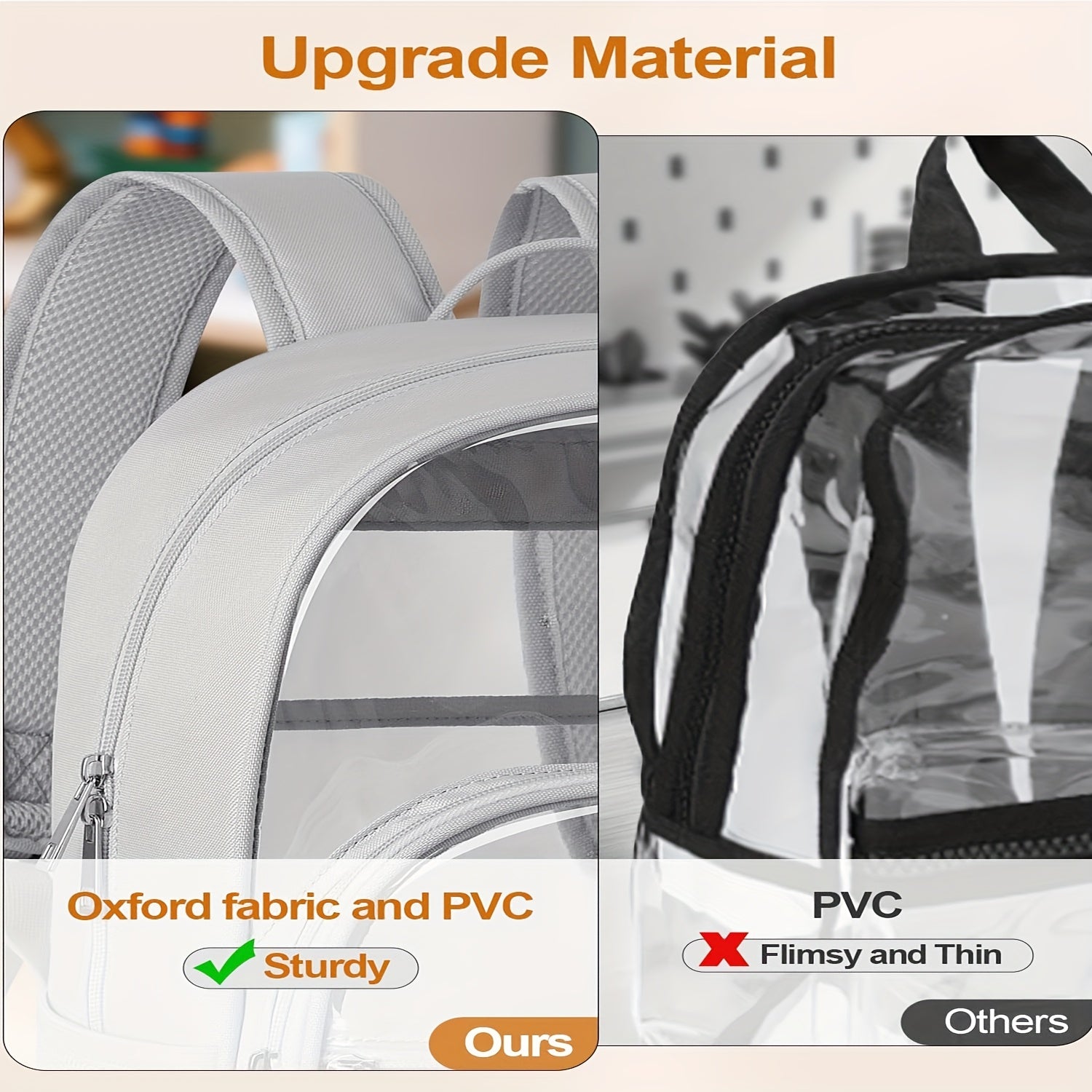 Heavy-Duty Transparent Backpack - Clear School Bag with Reinforced Straps, Lightweight PVC Backpack for College, Travel, Work - Zipper Closure, Adjustable Shoulder Straps - Compatible with Laptop, Books, Water Bottle - Ideal - iBrightCS