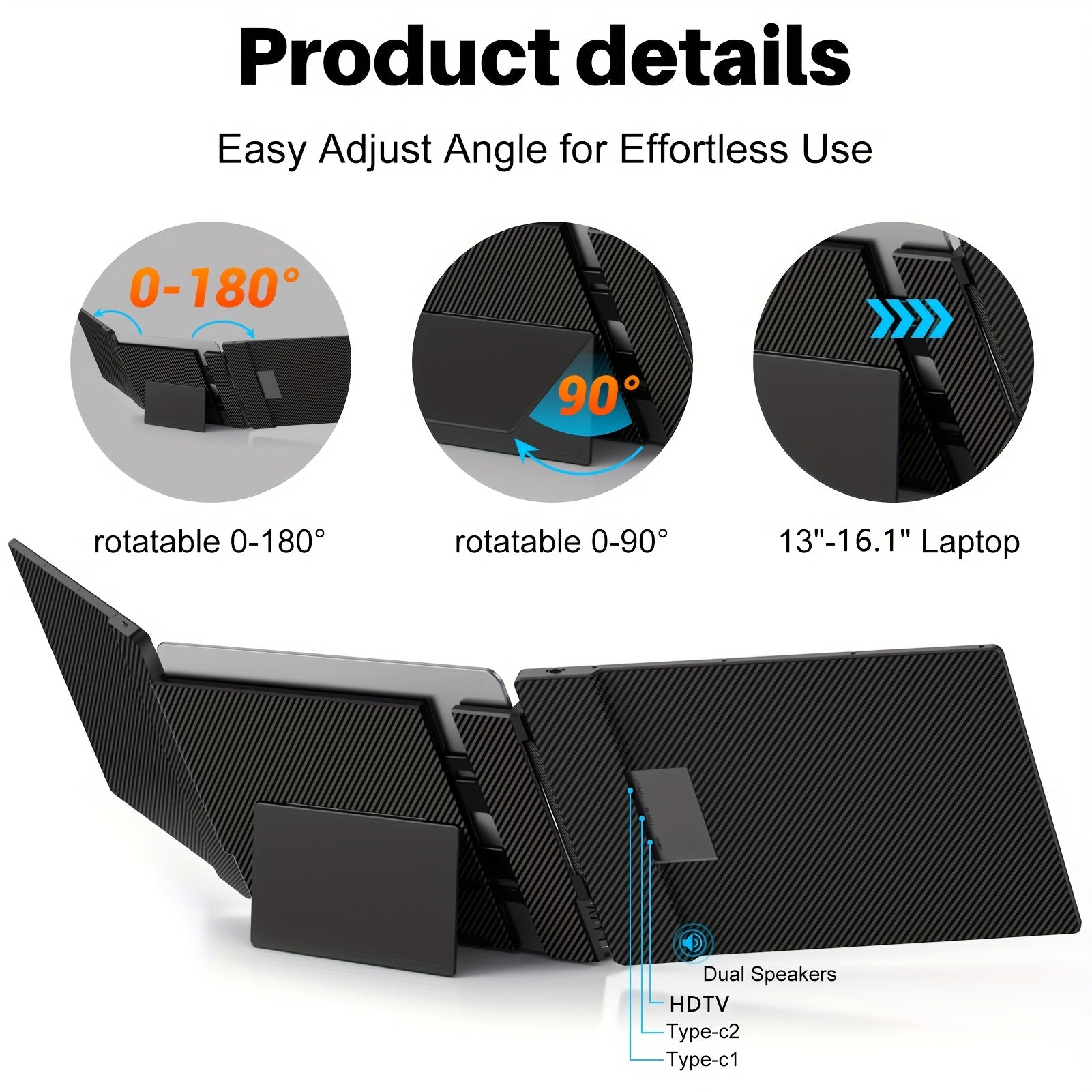 Laptop Screen Extender, 14" FHD 1080P IPS Laptop Monitor Extender Triple Screen, Portable Monitor for Laptops 13-16.5" with USB-C Port, Plug&Play for Windows/Mac/Android/Switch/PS5