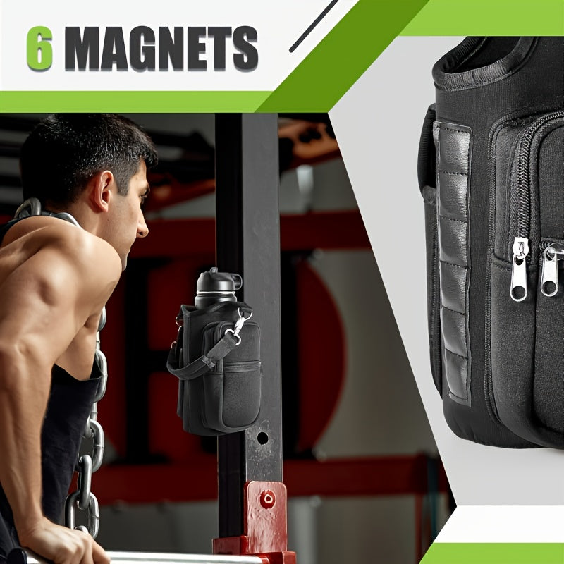 Multifunctional Fitness Magnetic Bag | Water Bottle Holder, Adjustable Shoulder Strap and Phone Pocket - Perfect for Gym and Outdoor Activities, Built-in 6 Magnets, Gym Accessory Organizer | Secure Zipper Pouch, Fitness Equip