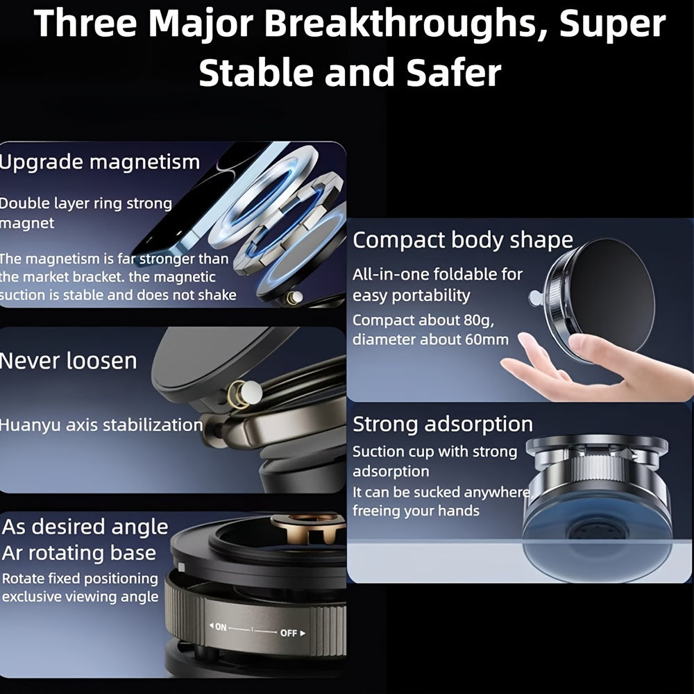 4pcs Heavy Duty Magnetic Phone Stand with Strong Suction Cup - Double Magnetic Force, 360° Adjustable & Foldable/Retractable design, Compatible with for iphone 15/14/13/12/11 Pro Max, for Android, for Samsung - Car, Home, Of