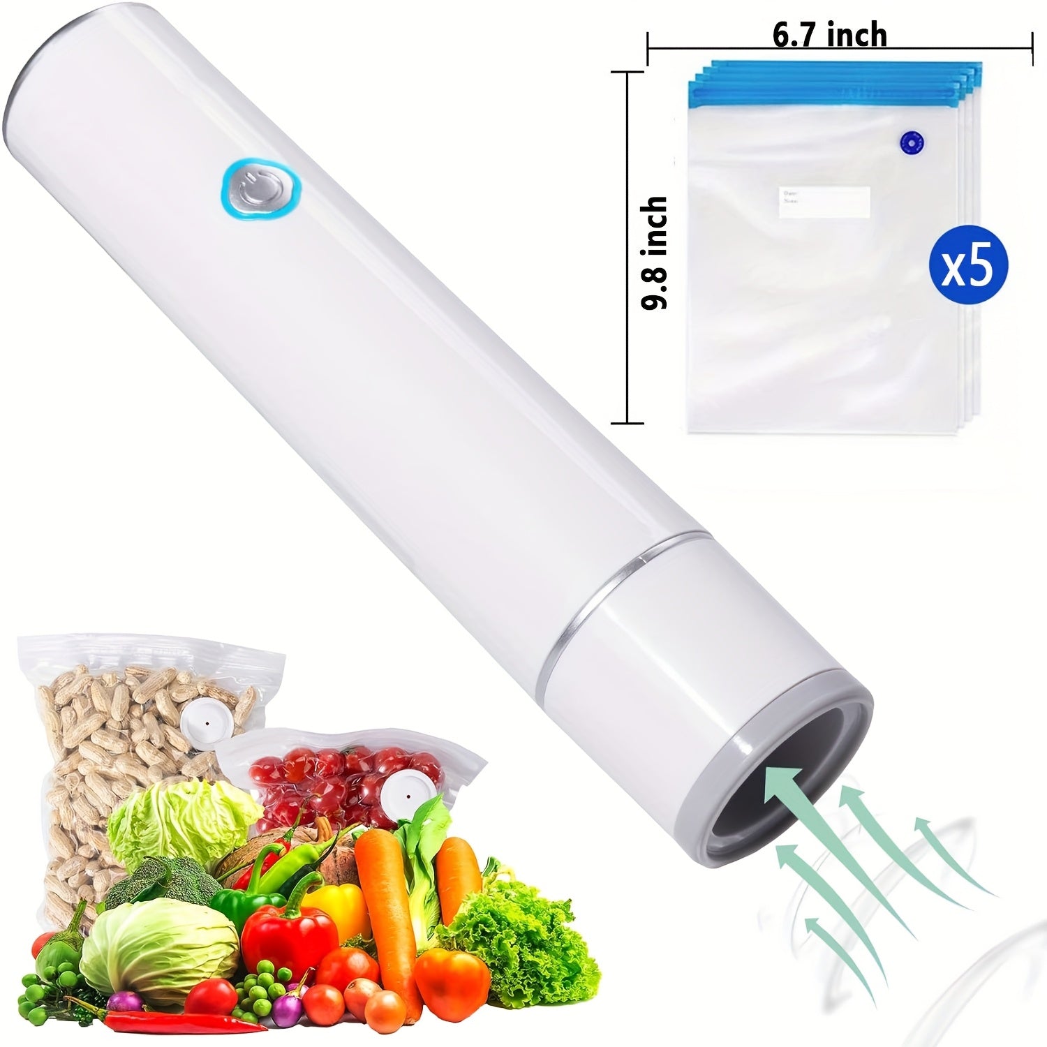 Electric Vacuum Sealing Machine & 5 Food Vacuum Storage Bags - Handheld Mini Electric Vacuum Machine, 5 Vacuum Sealing Zipper Bags, 1 Electric Pump - for Food Preservation, Refrigerator Storage - Perfect Gift for Foodies & Ho