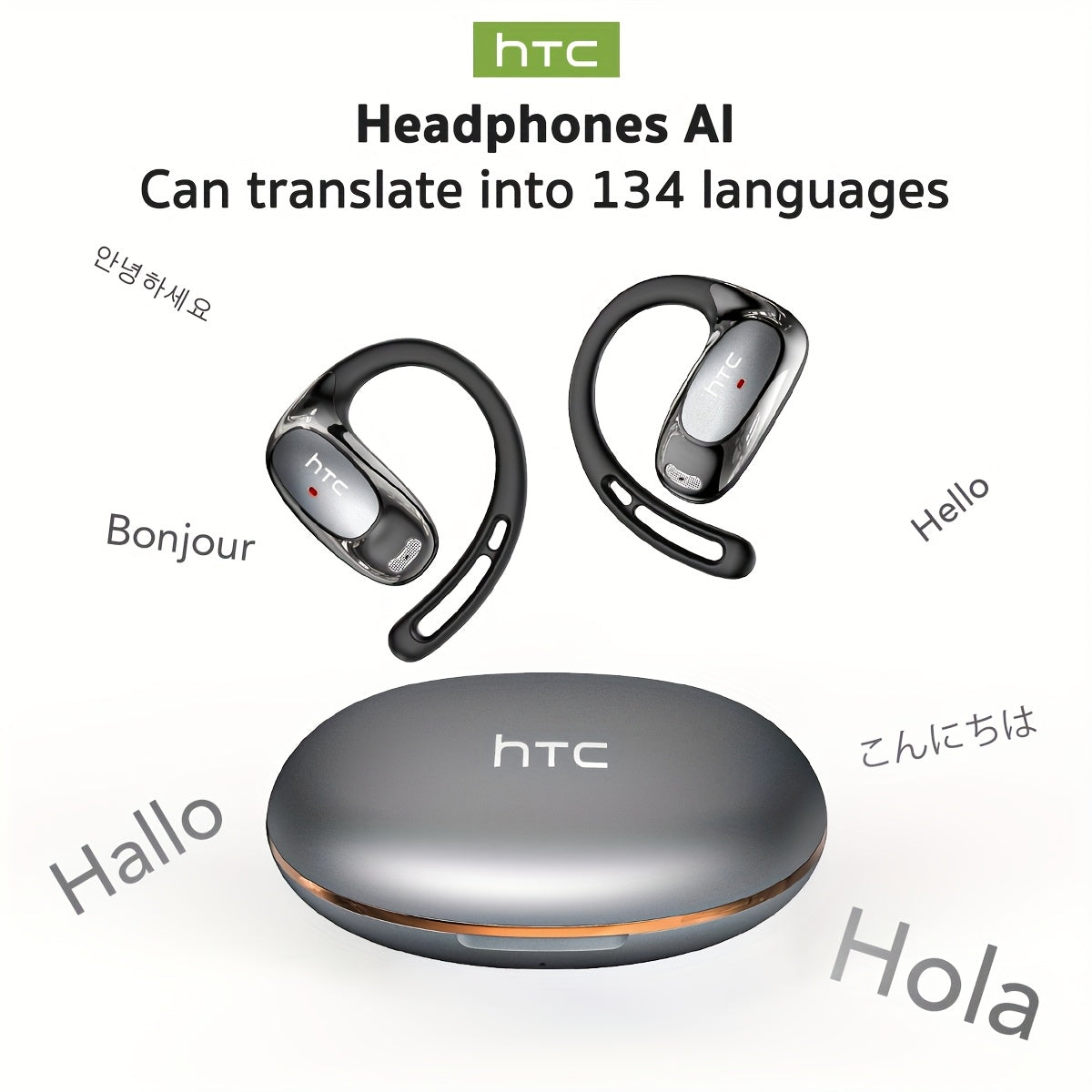 [AI Translation Earbuds] HTC NE35 AI Translation Earbuds | OWS Open-Ear Wireless Headphones, BT V6.0, Noise Reduction, 6.5H Battery, Big Speaker