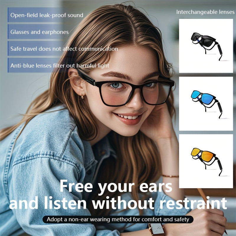 Koipsse Smart Glasses with Microphone, Fashionable And Versatile, Suitable for All Ages, Wireless Calls, Sports Fashion Glasses, Smart Glasses Suitable for Android Phones, High-value Gifts, Built-in Speakers, 2in 1, One-secon