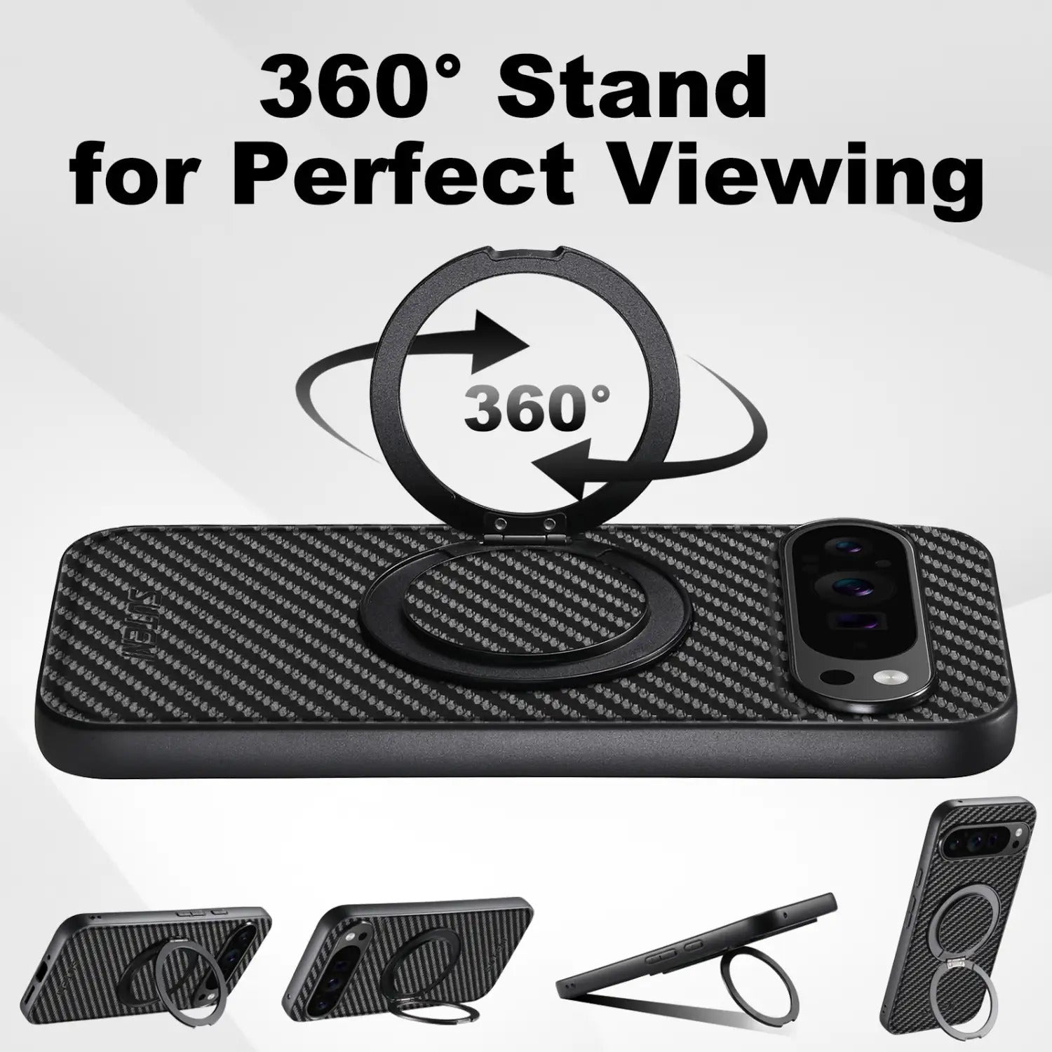 Luxurious Carbon Fiber Texture Design Faux Leather Phone Case, Suitable for Google Pixel 10 9 8 7 6 Pro XL, with 360 ° Rotating Folding Stand Compatible with Pixel 6A/7A/8a, Provides Shockproof and Drop-proof Protective Back