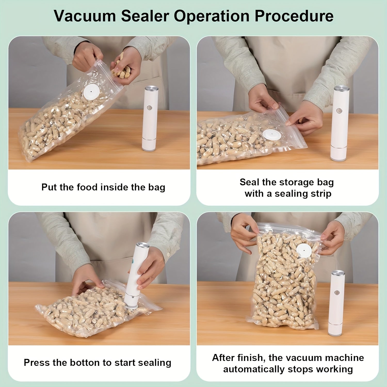 Electric Vacuum Sealing Machine & 5 Food Vacuum Storage Bags - Handheld Mini Electric Vacuum Machine, 5 Vacuum Sealing Zipper Bags, 1 Electric Pump - for Food Preservation, Refrigerator Storage - Perfect Gift for Foodies & Ho