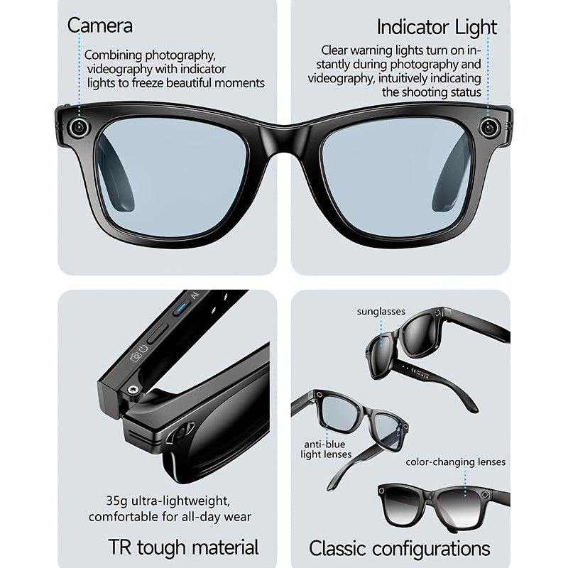 2025 AI Video Glasses with Real-Time Translation: 1080P + 163Lang AI Trans + 4K Recording + 4GB Memory | Wireless Calling | FPV Recording for Cycling, Driving, Fishing, Office, And Travel | Action Camera, Activities, Handsfre iBrightCS